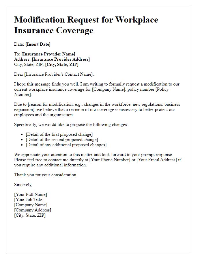 Letter template of workplace insurance coverage modification request