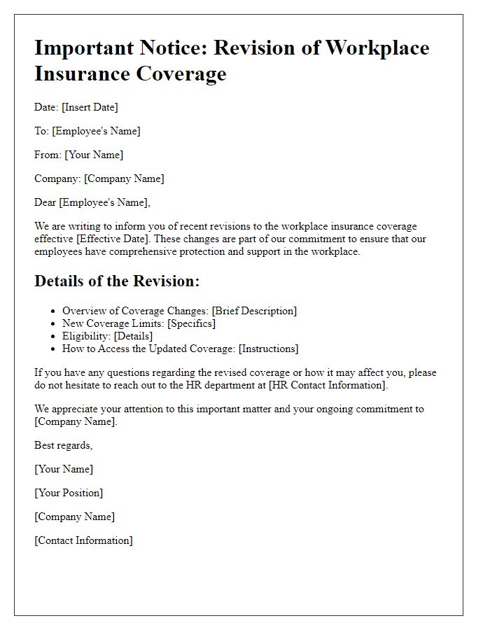 Letter template of workplace insurance coverage revision notification