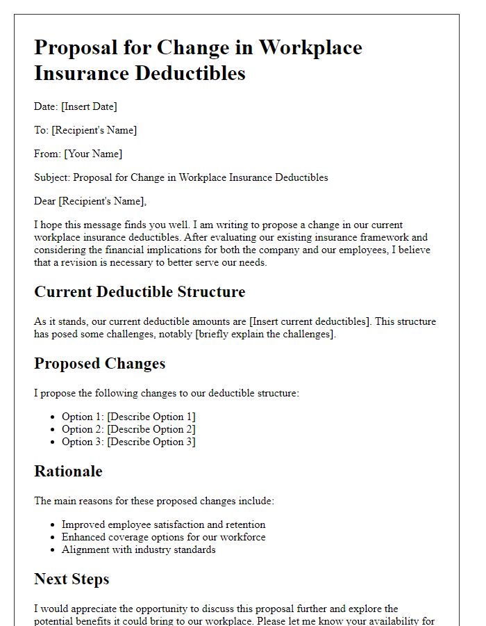 Letter template of workplace insurance deductibles change proposal