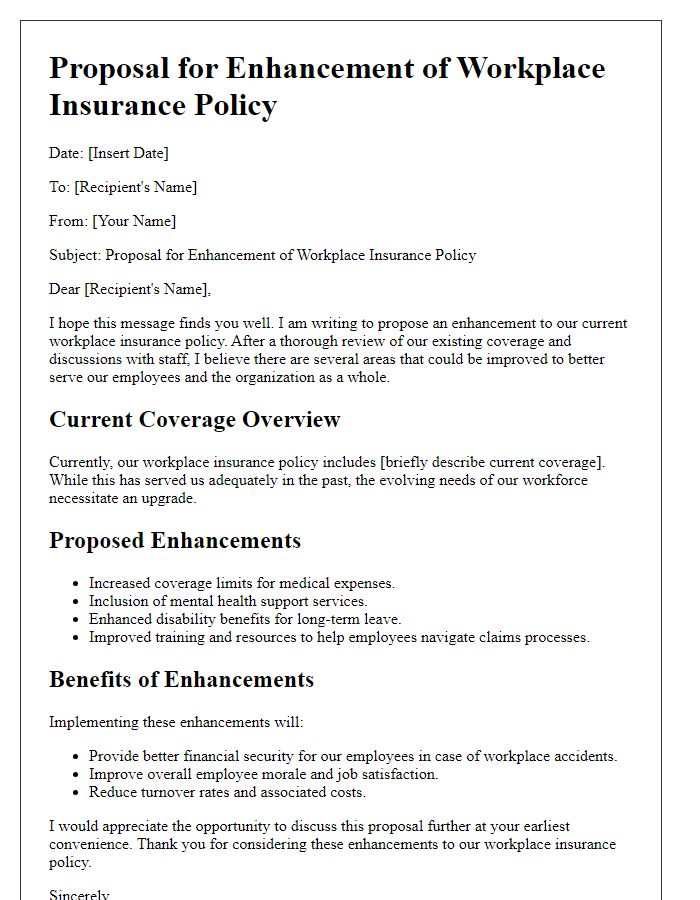 Letter template of workplace insurance policy enhancement proposal