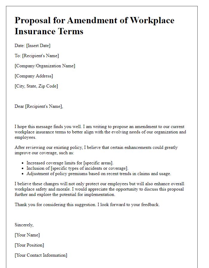 Letter template of workplace insurance terms amendment suggestion