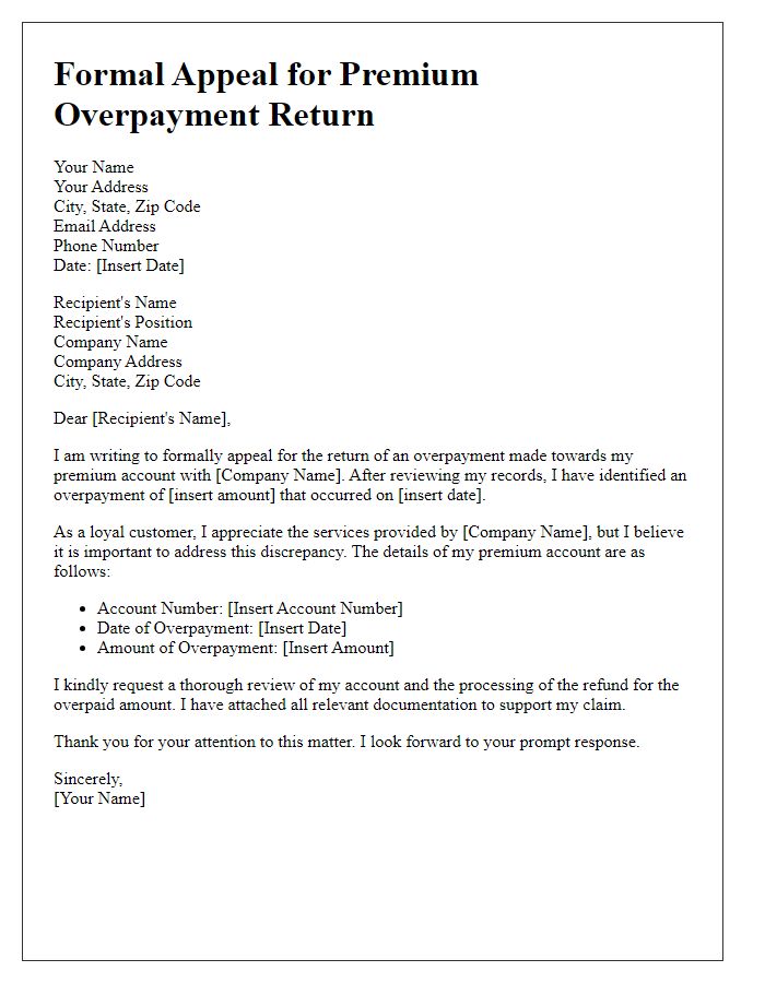 Letter template of formal appeal for premium overpayment return