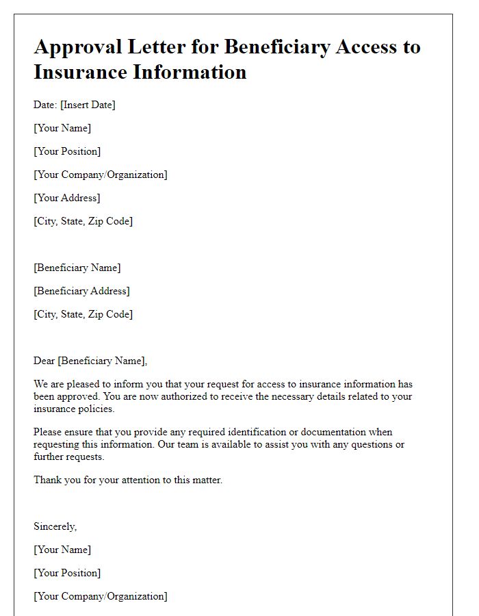 Letter template of approval for beneficiary access to insurance information