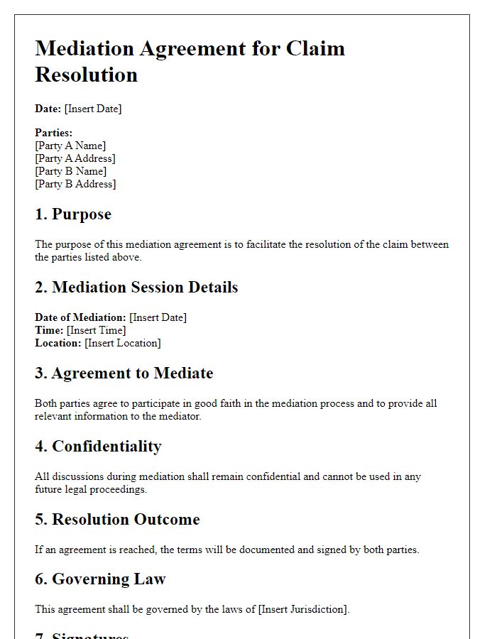 Letter template of mediation agreement for claim resolution