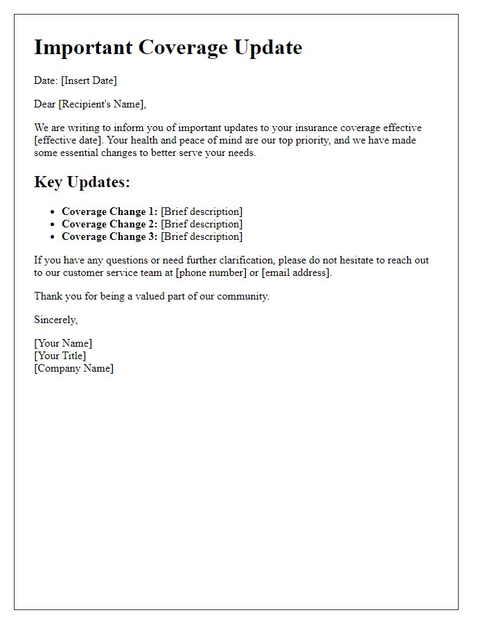 Letter template of essential coverage update communication