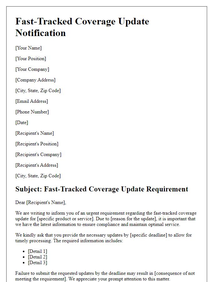 Letter template of fast-tracked coverage update requirement