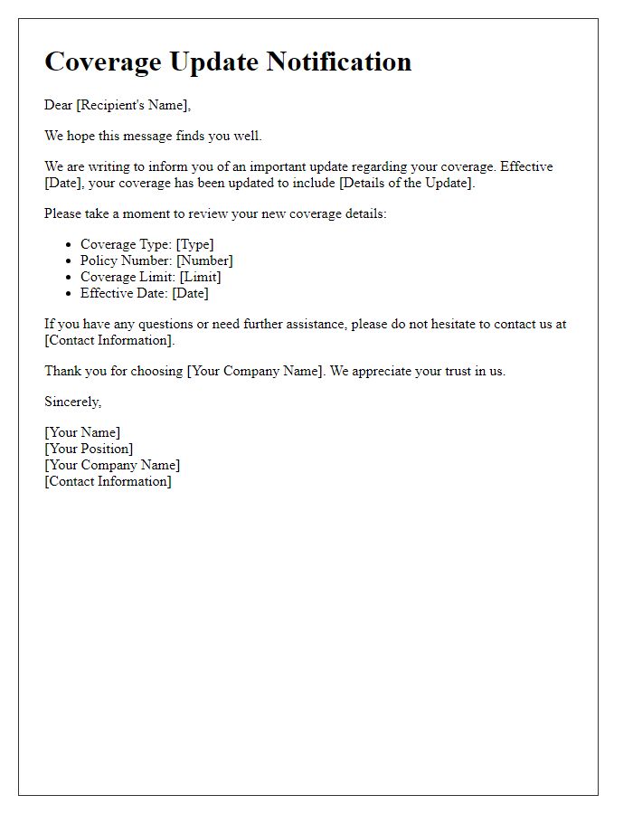 Letter template of prompt coverage update notification