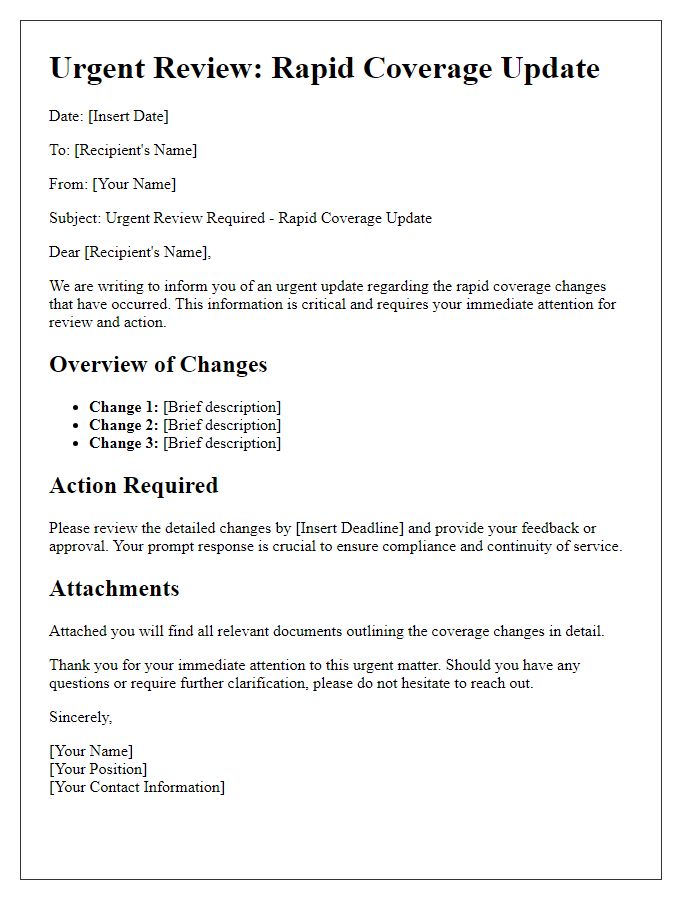 Letter template of rapid coverage update for urgent review