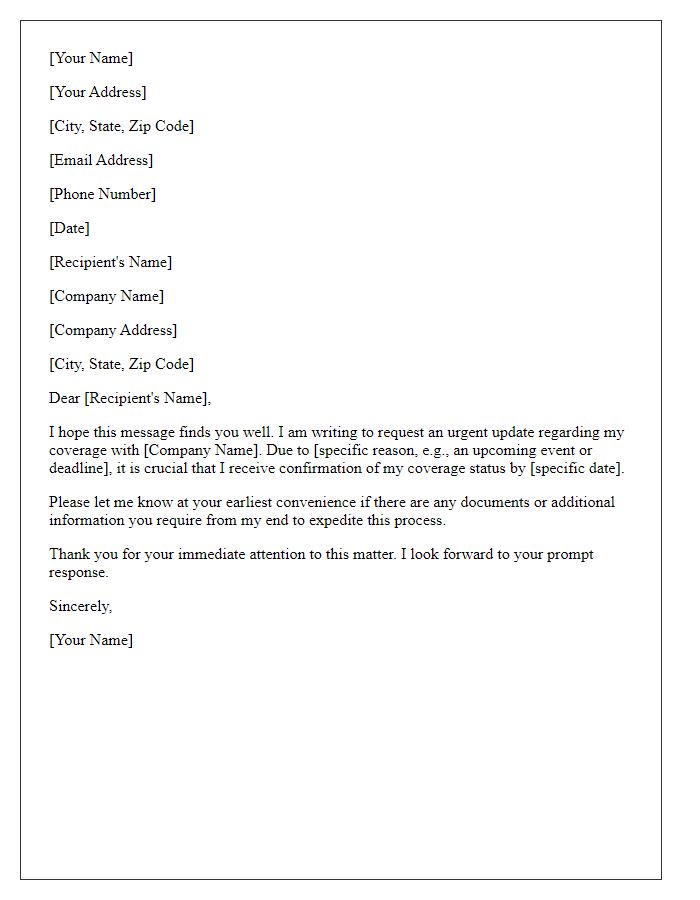 Letter template of time-sensitive coverage update request