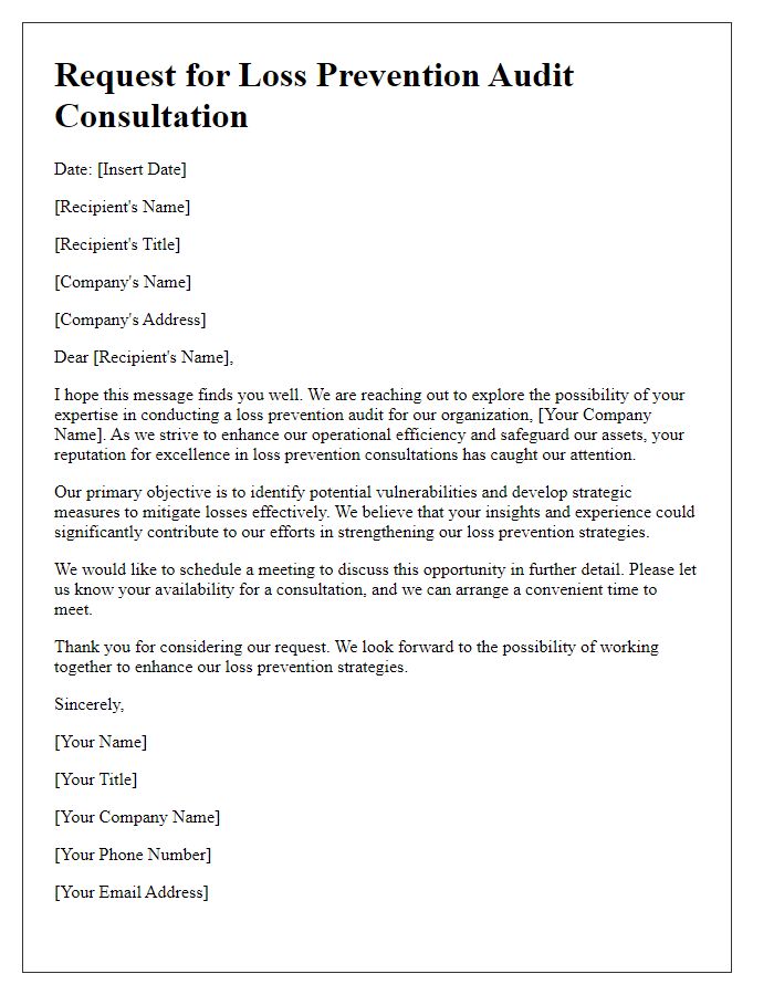 Letter template of solicitation for loss prevention audit consultation