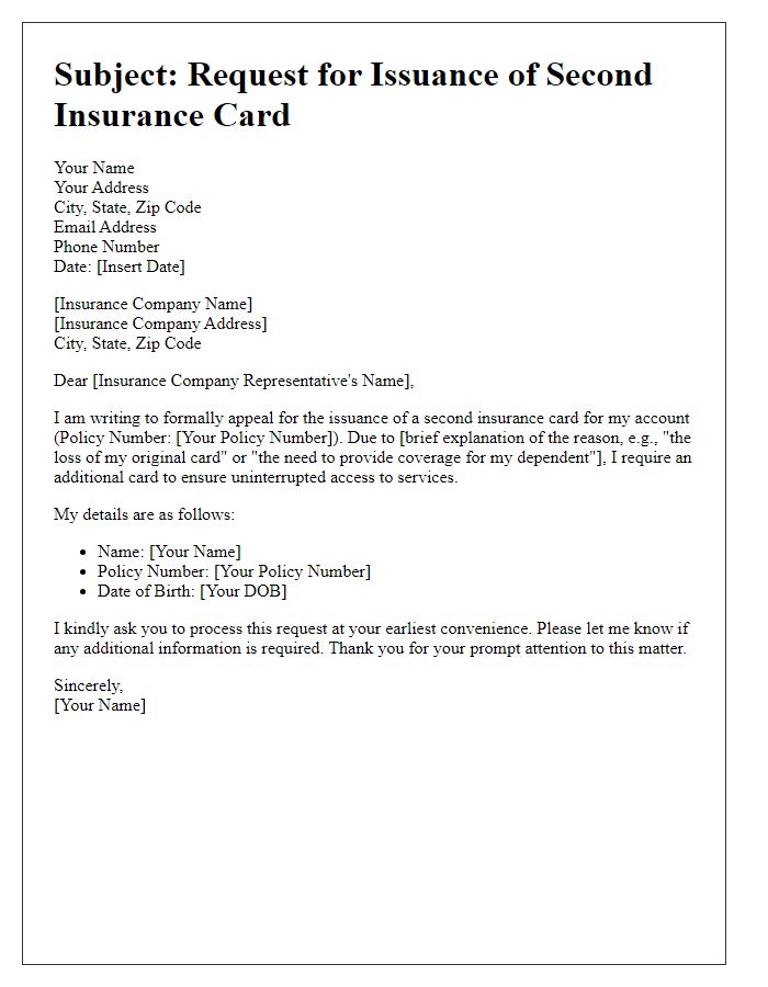 Letter template of appeal for second insurance card issuance