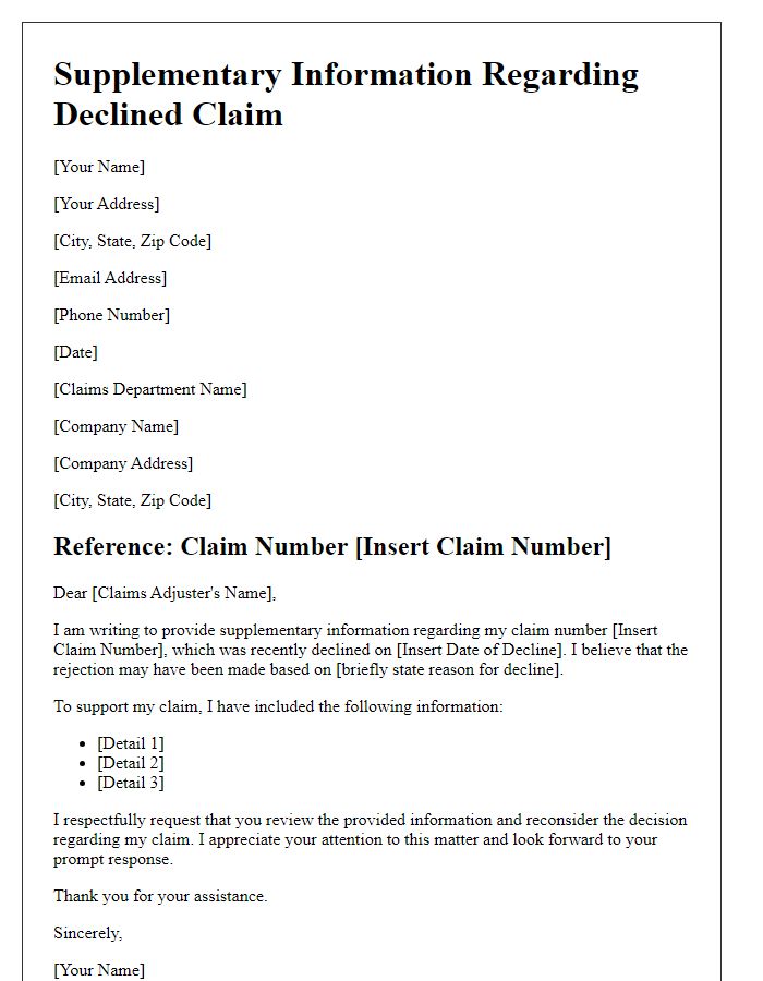 Letter template of supplementary information for declined claim