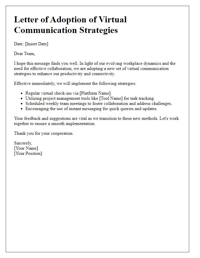 Letter template of adopting virtual communication strategies.