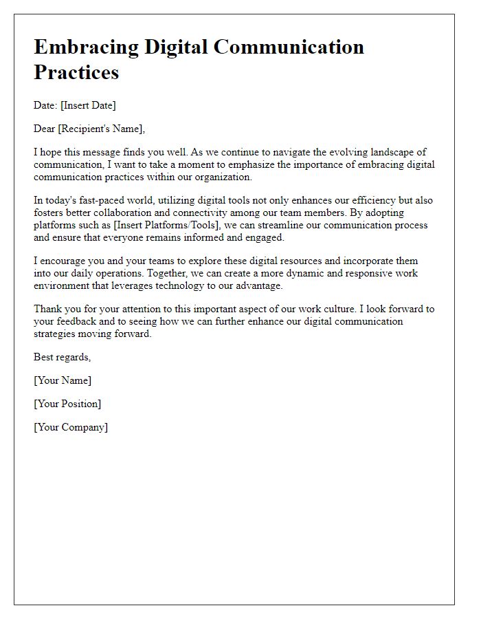 Letter template of embracing digital communication practices.