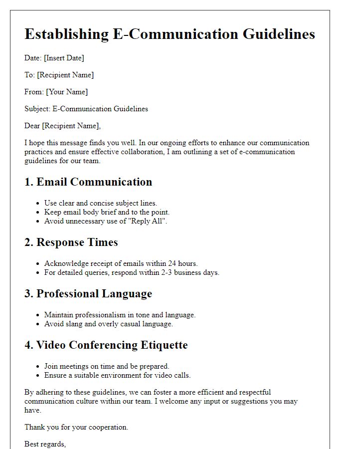 Letter template of establishing e-communication guidelines.