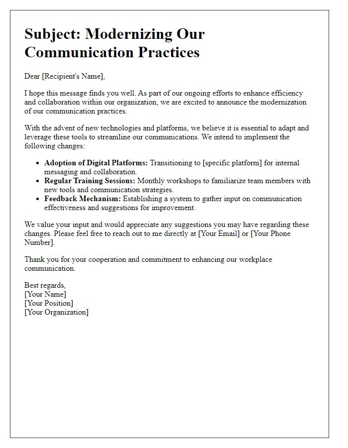 Letter template of modernizing communication practices.