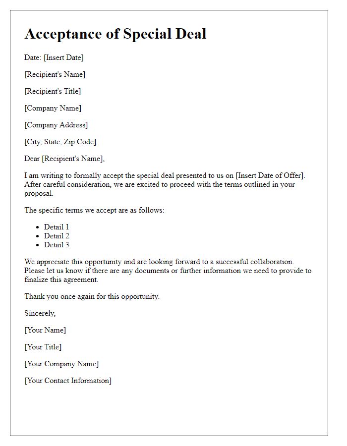 Letter template of Acceptance of Special Deal