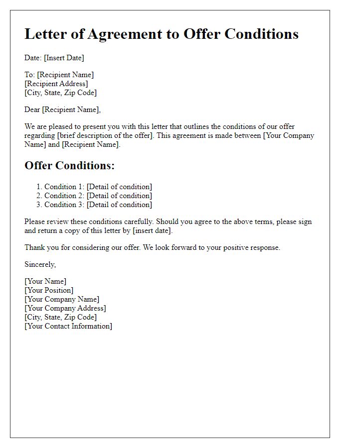 Letter template of Agreement to Offer Conditions