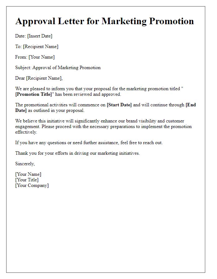 Letter template of Approval of Marketing Promotion