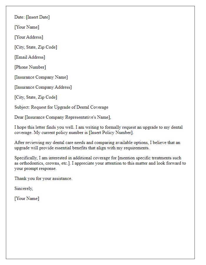 Letter template of submission for dental coverage upgrade