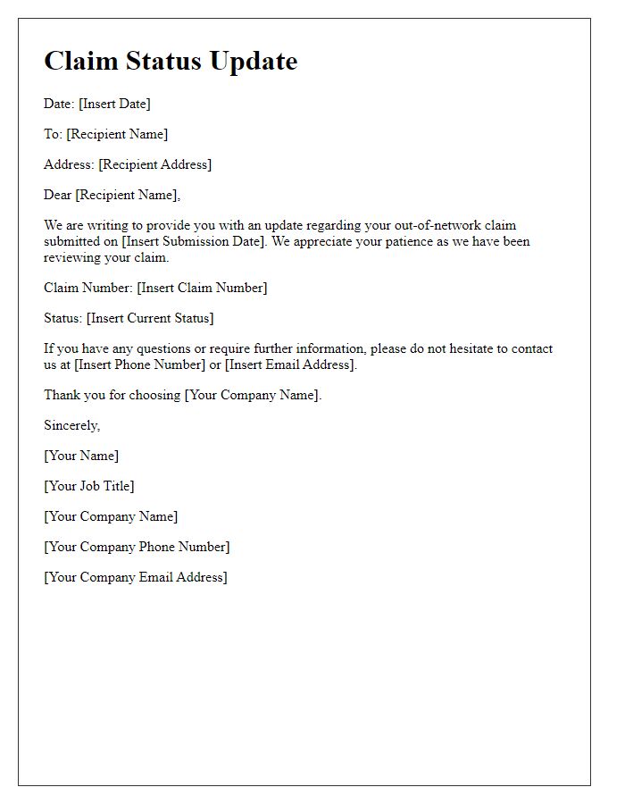 Letter template of out-of-network claim status update.