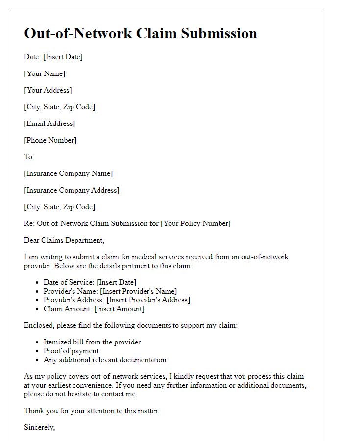 Letter template of out-of-network claim submission.