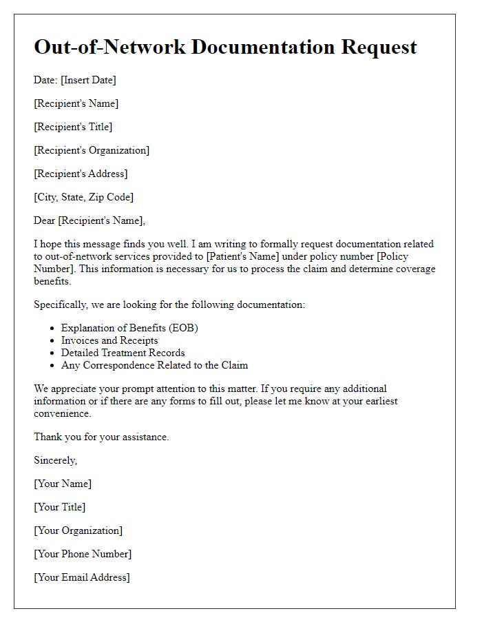 Letter template of out-of-network documentation request.