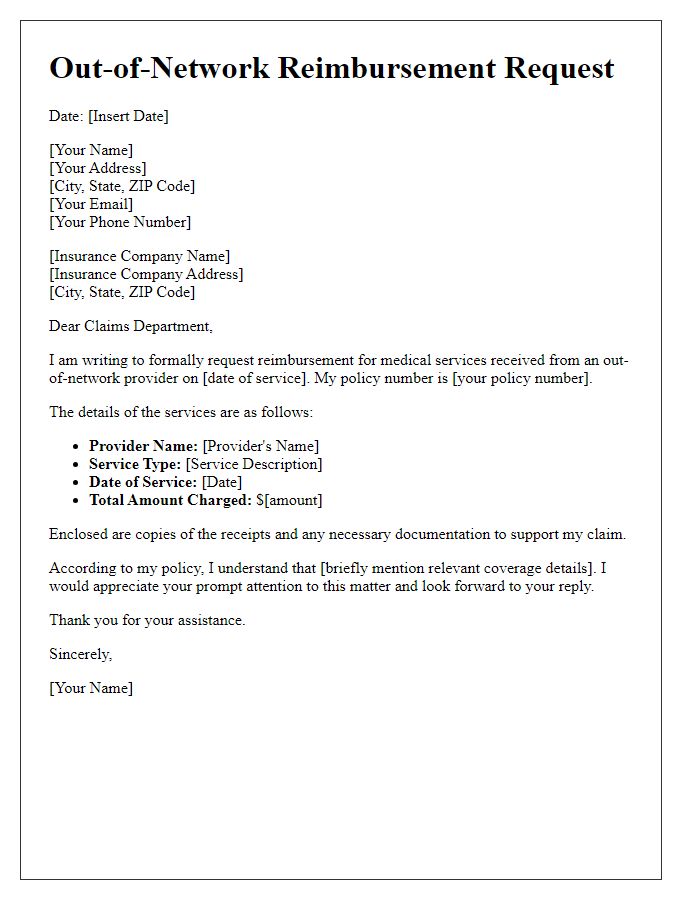 Letter template of out-of-network reimbursement request.