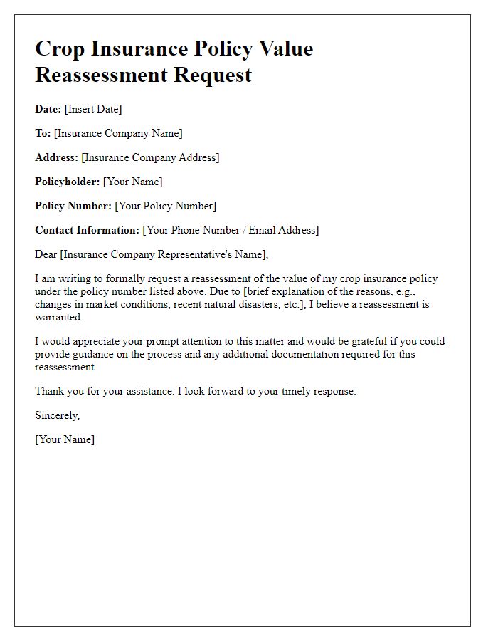 Letter template of crop insurance policy value reassessment request