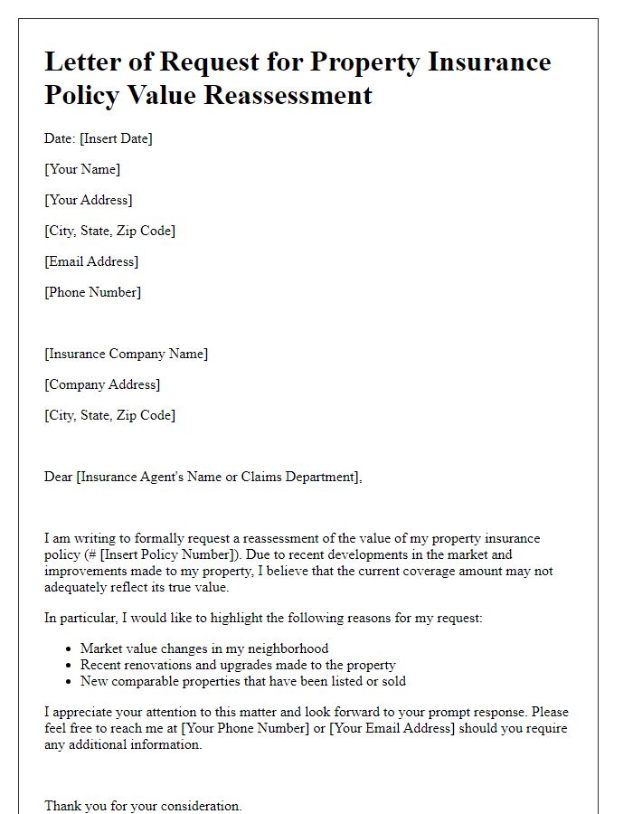 Letter template of property insurance policy value reassessment request