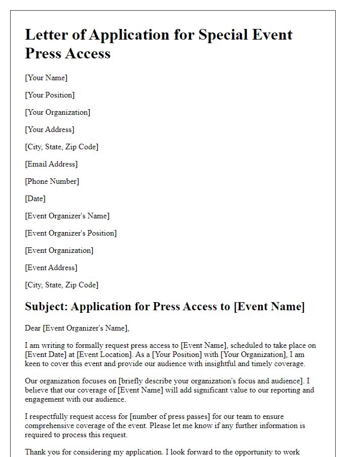 Letter template of application for special event press access