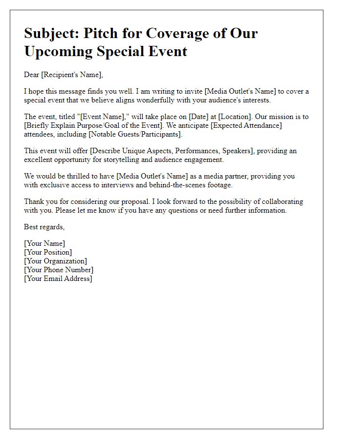 Letter template of pitch for special event news coverage