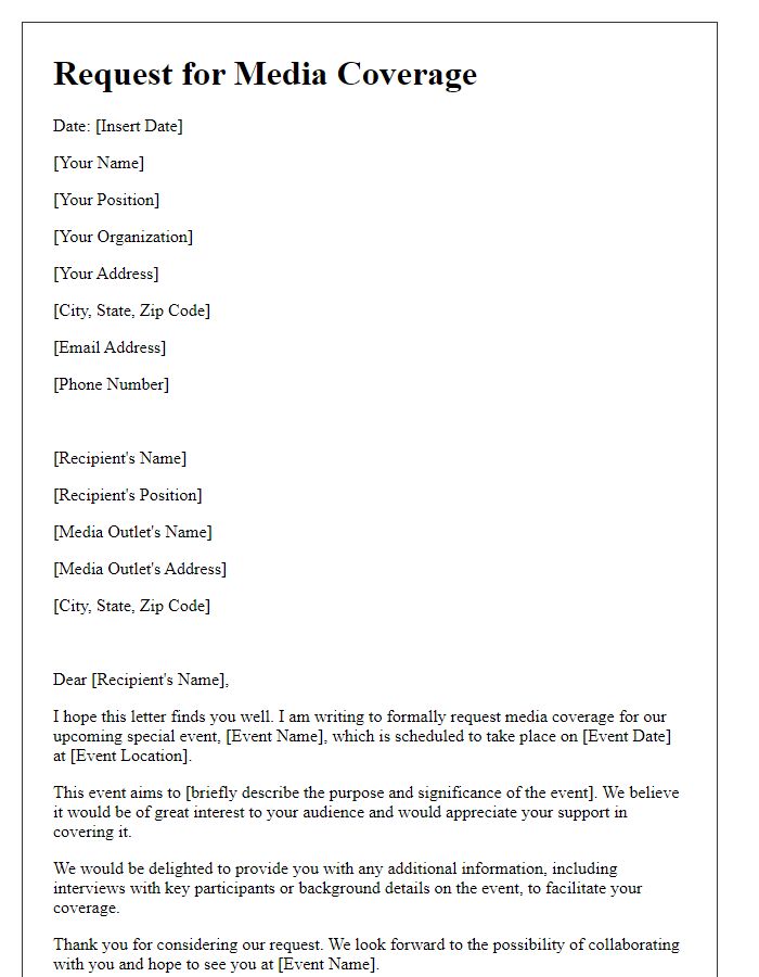 Letter template of request for special event media coverage