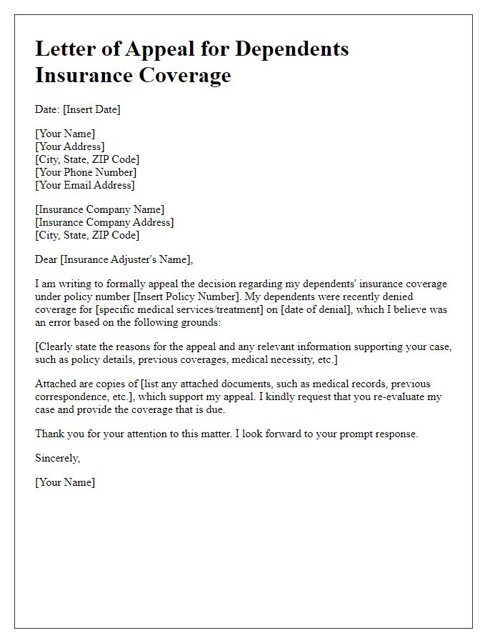 Letter template of dependents insurance coverage appeal