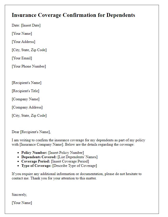 Letter template of dependents insurance coverage confirmation