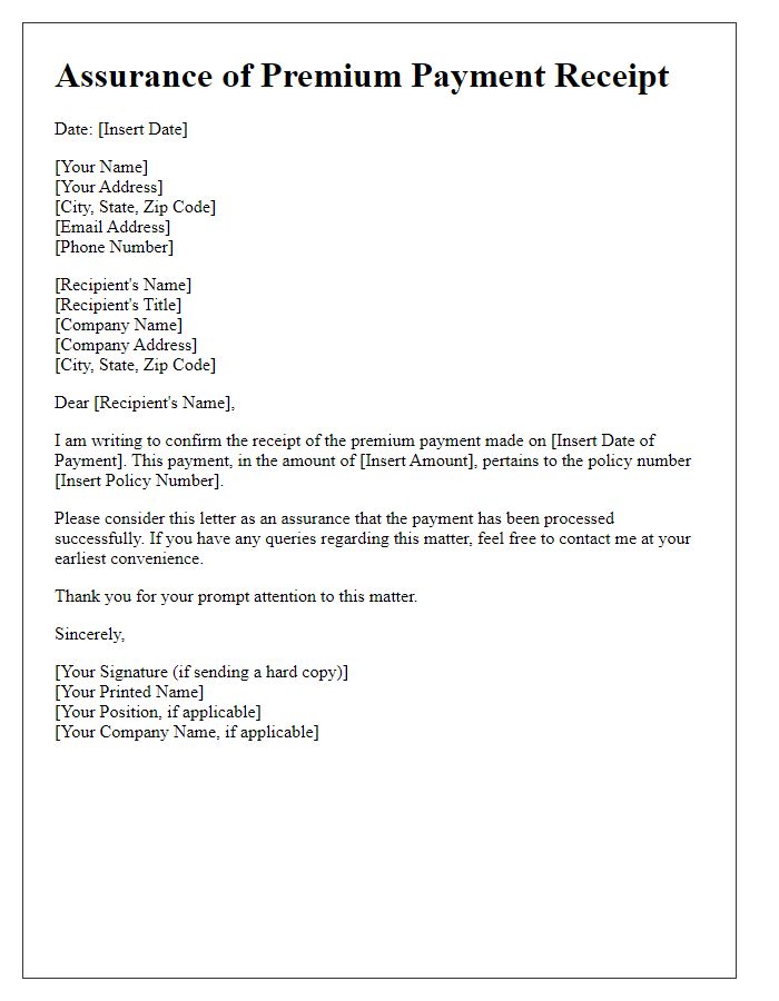 Letter template of assurance for premium payment receipt