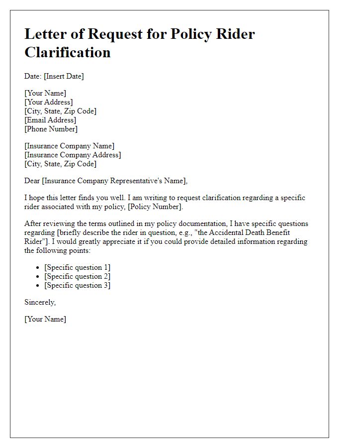 Letter template of policy rider clarification request