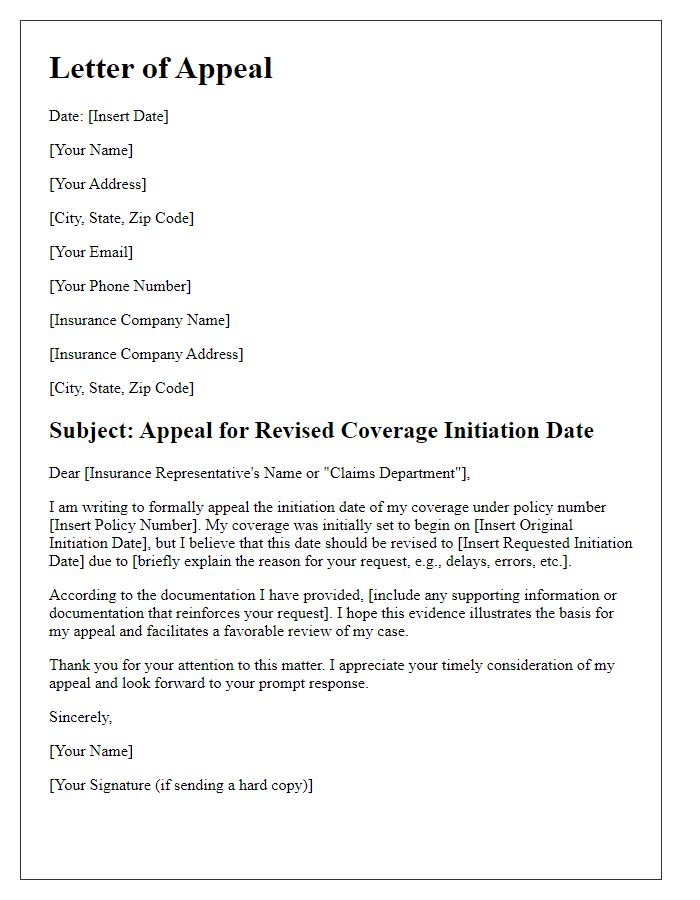 Letter template of appeal for revised coverage initiation date.