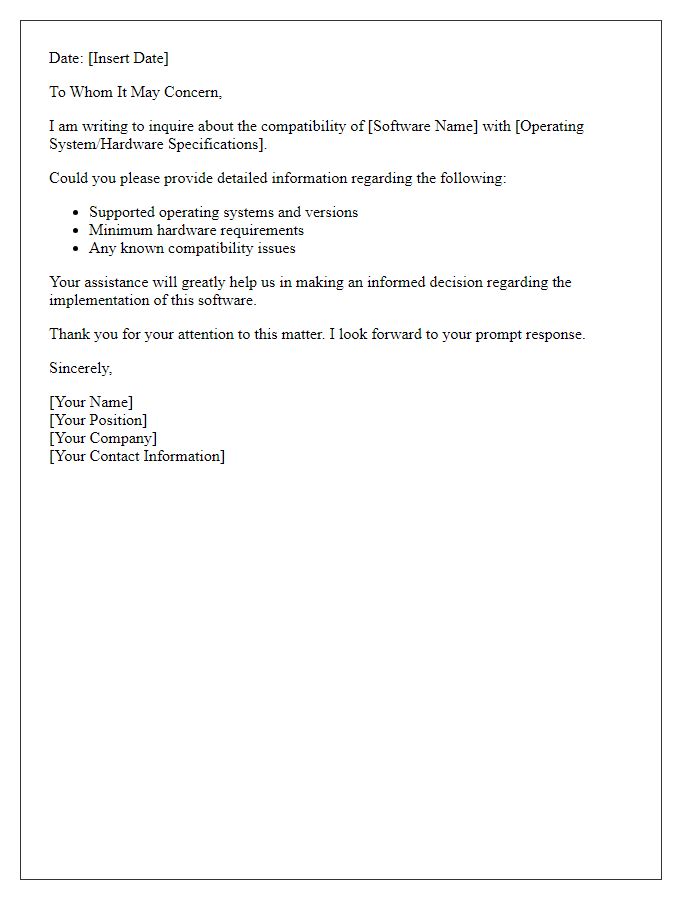 Letter template of software compatibility question