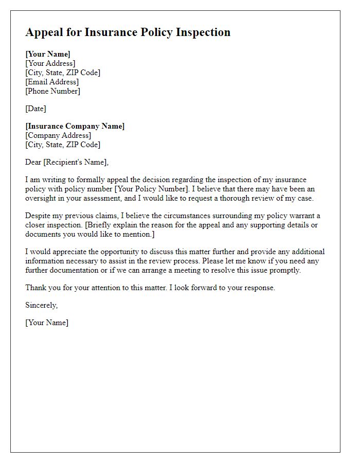 Letter template of appeal for insurance policy inspection