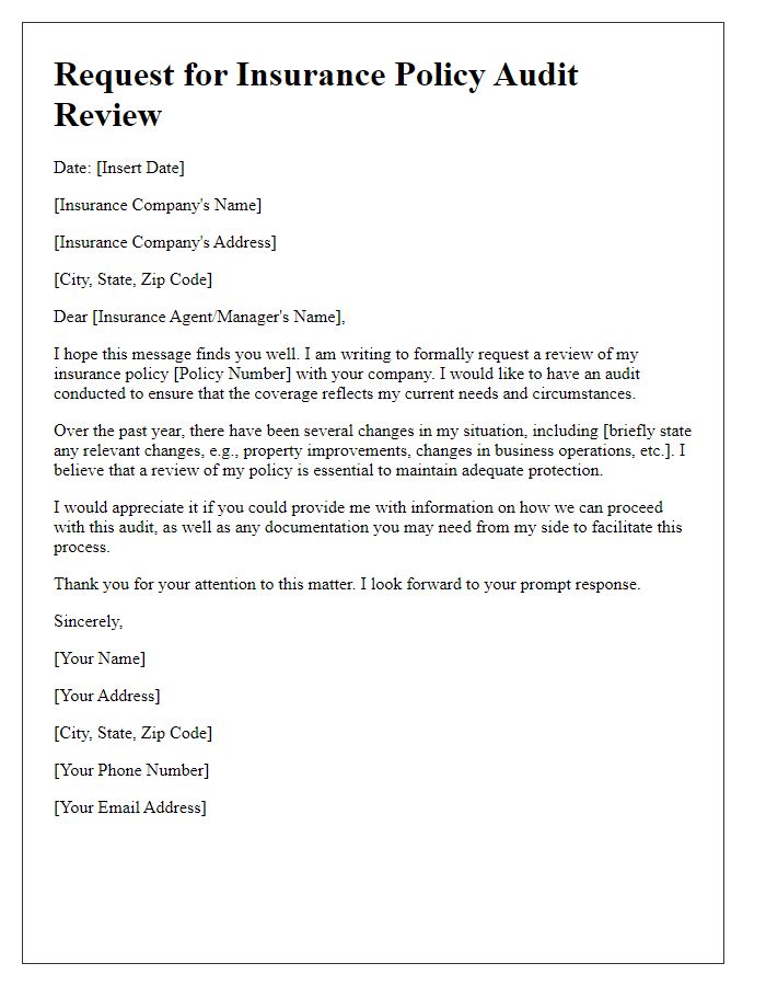 Letter template of request for insurance policy audit review