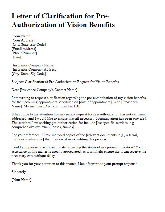 Letter template of clarification for pre-authorization of vision benefits