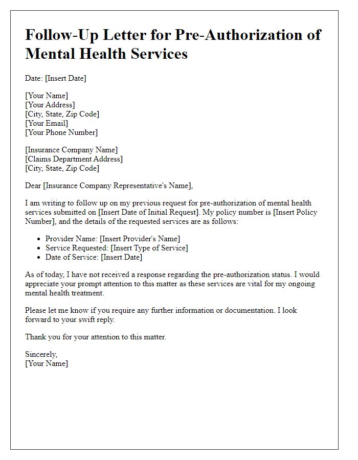 Letter template of follow-up for pre-authorization of mental health services