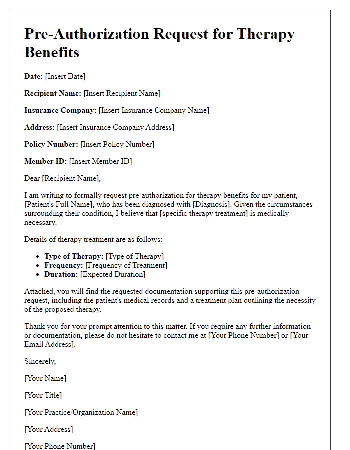 Letter template of submission for pre-authorization of therapy benefits