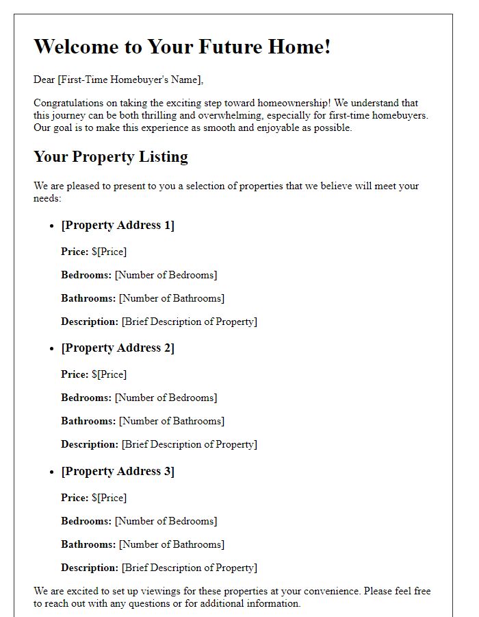 Letter template of property listing presentation for first-time homebuyers.