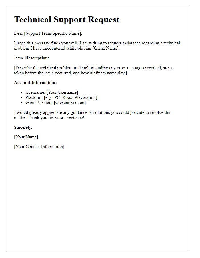 Letter template of online gaming technical problem