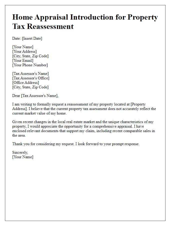 Letter template of home appraisal introduction for property tax reassessment.