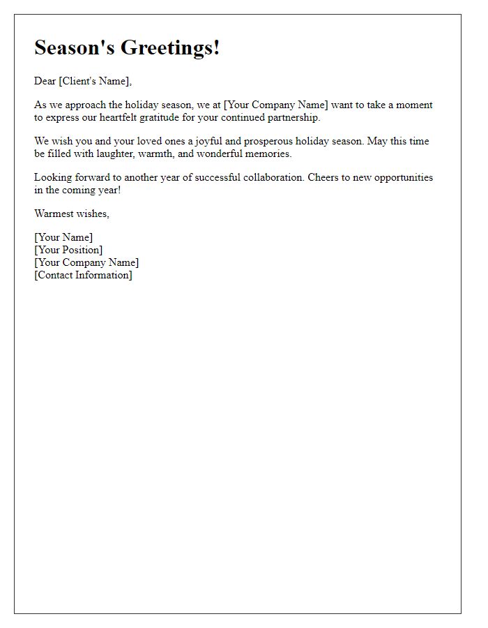 Letter template of joyful holidays for commercial real estate clientele