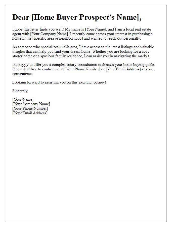 Letter template of personalized outreach to home buyer prospects