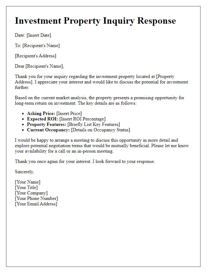 Letter template of negotiation for investment property inquiry response